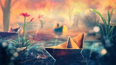 sylar artwork Flowers paper boats rain water