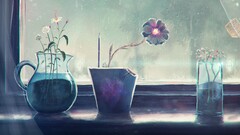 sylar Pencils Flowers water drops window Plants