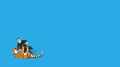 tiger humor Minimalism blue background Animals Men cyan