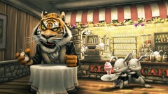 tiger rabbits cartoon cafes ice cream food artwork Animals humor