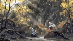 touhou artwork waterfall sunlight inubashiri momiji Okamimimi