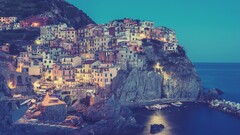 town Italy cinque terre coast dusk Sea liguria riomaggiore