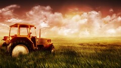 tractors digital art field sky clouds vehicle heavy equipment