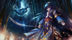 traditional clothing Katana original characters anime girls moon
