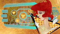 transistor video games supergiant games artwork redhead red gold