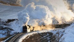 Transport train vehicle snow winter smoke railway