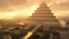 triple screen landscape Plants sky water pyramid building