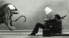 Venom monochrome artwork Lamp People Hitachi Maxell sitting Men