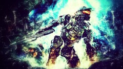 video games halo Halo 4 low-angle master chief cyan weapon