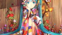 vocaloid hatsune miku Flowers petals traditional clothing Anime