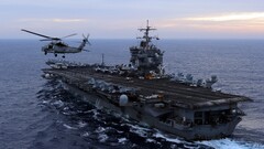 warship military vehicle aircraft carrier Helicopters Sea