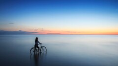 women outdoors Sea bicycle latvia sunset sky horizon Women calm