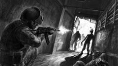 zombies monochrome artwork apocalyptic weapon pencil drawing