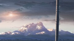 5 centimeters per second Anime power lines Mountains sunlight