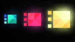 abstract geometry digital art blue red yellow cyan pink square