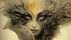 abstract Women sketches eyes mask artwork fantasy girl Beige