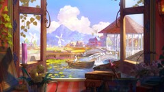 aion window gazebo flowerpot Books clouds windmill Bridge