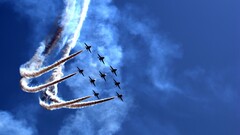 airplane Aircraft military aircraft contrails sky blue