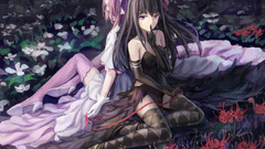 akemi homura anime girls Anime dark hair two women Flowers