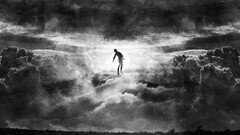 Alex Cherry artwork floating clouds monochrome sun surreal