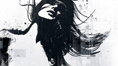 Alex Cherry monochrome paint splatter Women artwork hair in face