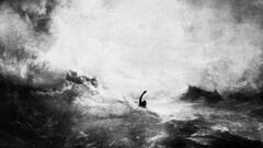 Alex Cherry monochrome Sea artwork arms up dark waves gray