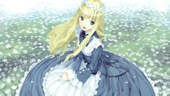 Alice in Wonderland Anime blonde dress blue hair fantasy art