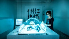 Aliens Women spooky blue women with glasses gloves cyan creature