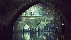 Amsterdam Bridge water cityscape bicycle Bricks fall canal arch
