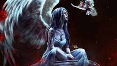 angel Birds skull blood wings NanFe fantasy art fantasy girl