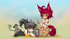 animal ears anime girls cat girl fireworks fox girl Anime
