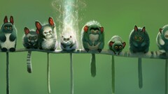 Animals artwork yellow eyes green background