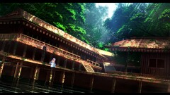 Anime anime girls Asia Trees outdoors building