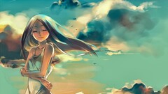 Anime anime girls clouds original characters sky closed eyes