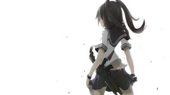 Anime anime girls gun red eyes school uniform skirt weapon