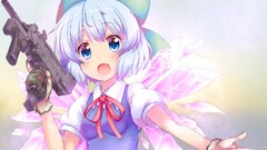 Anime anime girls gun touhou cirno open mouth