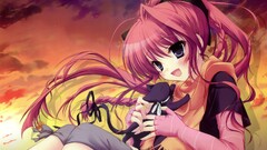 Anime anime girls izumi tsubasu cats sky redhead purple eyes