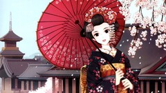 Anime anime girls kimono traditional clothing cherry blossom