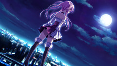 Anime anime girls legs cityscape night sky moon high heels