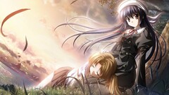 Anime anime girls long hair sleeping looking at viewer dark hair