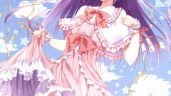 Anime anime girls open mouth purple hair long hair purple eyes