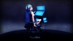 Anime anime girls original characters aqua hair long hair chair
