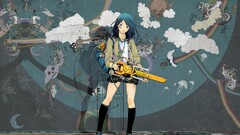 Anime anime girls original characters clouds miniskirt blue hair