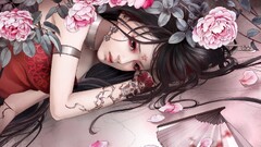Anime anime girls original characters tattoo China Flowers Women