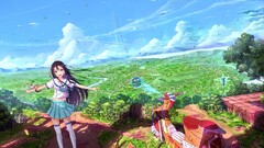 Anime anime girls school uniform original characters vehicle sky