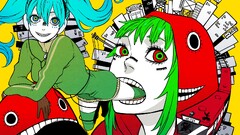 Anime anime girls smiling green hair aqua hair looking at viewer