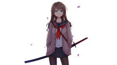 Anime anime girls sword Katana school uniform white background
