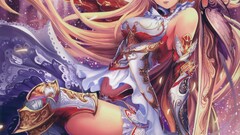 Anime anime girls Tachikawa Mushimaro blonde long hair weapon