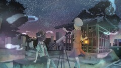 Anime anime girls telescope Stars night sky