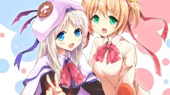 Anime anime girls two women blue eyes green eyes open mouth